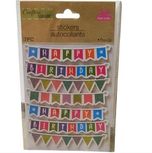 Crafter's Square Dimensional 7PC Paper Happy‎ Birthday Stickers Scrapbooking